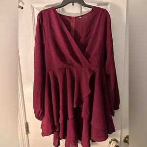 Maroon faux wrap dress